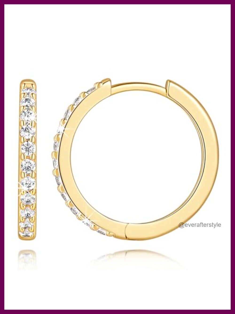14K Gold Plated Hoop Earrings Cubic Zirconia Hinged Women